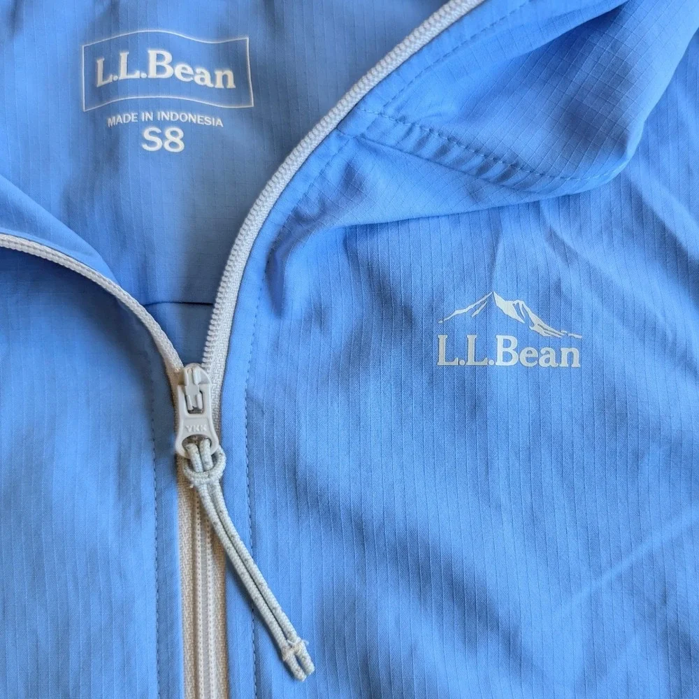 LL Bean Kids Blue Ripstop Hooded Windbreaker Jacket Size S‎ 8